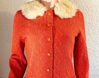 1960s Orange Ribbed Fur Coat