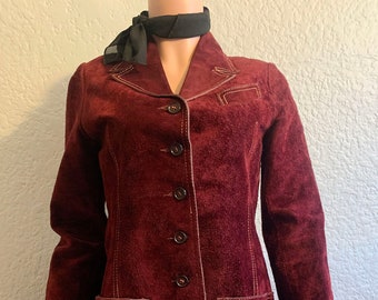 1970s Burgundy Suede Button Up Coat