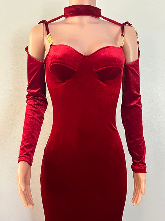 1990s Ruby Red Velvet dress