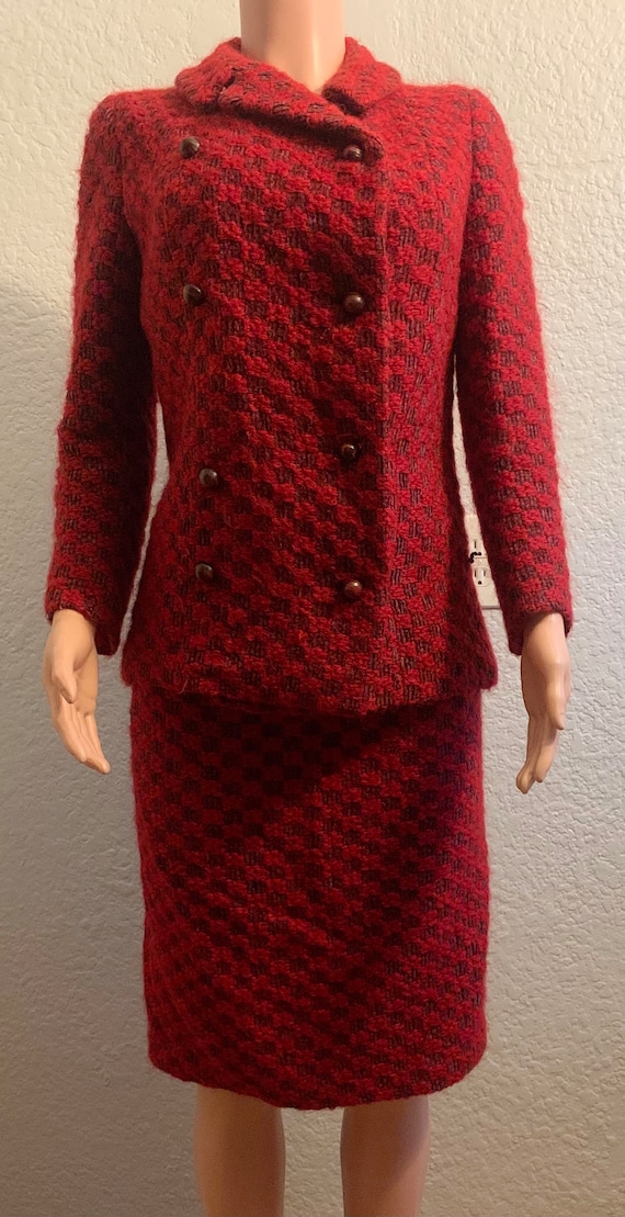 Late 50s Early 60s Checkered Coat And Skirt Set