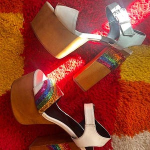 1970s Inspired Rainbow Glitter Platforms