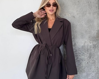 Women’s Oversized Blazer Jacket | Elegant Long Suit Jacket with Lining | Office & Casual Chic Outerwear | Classic Minimalist Style