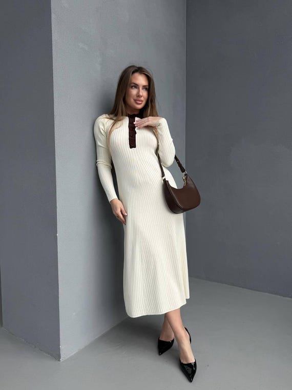 maxi polo shirt dress Karen Millen Viscose Blend Rib Knit Polo Top Maxi Dress in Navy
