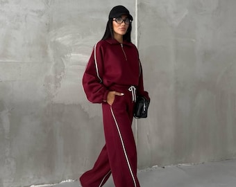 Conjunto de chándal cálido para mujer, sudadera con capucha y pantalón, chándal con forro polar, elegante conjunto de dos piezas para estar en casa, ropa deportiva de invierno