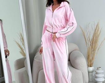 Velour Trainingsanzug für Frauen | weiches Zweiteiler-Set | Hoodie und Hose | Gemütliches Lounge Set | Lässiges Sportliches Outfit | Stylische Velour Loungewear