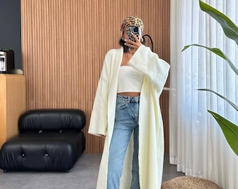 Women's Blanket Cardigan | Soft Angora Knit Wrap Coat | Cozy Oversized Shawl Cardigan | Long Open Front Sweater | Cardigan