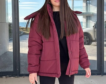 Women's Winter Puffer Jacket | Warm Quilted Coat with Hood | Matte Fabric Parka | Insulated Outerwear | Stylish Cold Weather Coat