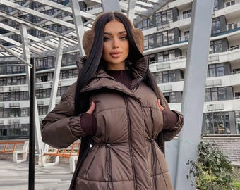 Chaqueta acolchada de invierno para mujer / Abrigo cálido con capucha / Parka aislante resistente al agua / Chaqueta aislante de micro plumón / Ropa de abrigo para clima frío