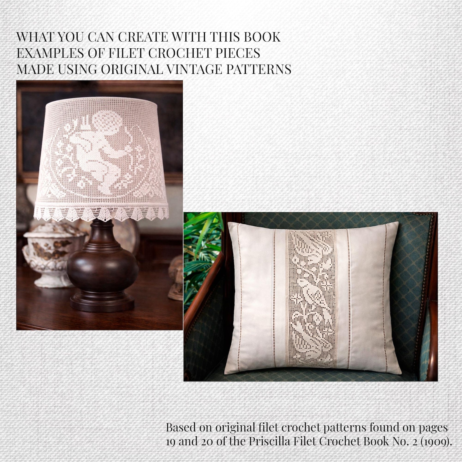 Vintage Filet Crochet Library – 5 Books PDF Set, Priscilla & DMC Lace ...