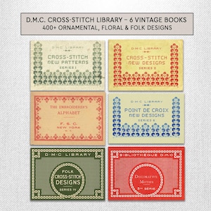 Cross Stitch Pattern Collection, 400+ Vintage DMC Designs, Art Nouveau Motifs, Floral Borders, Folk Embroidery PDF