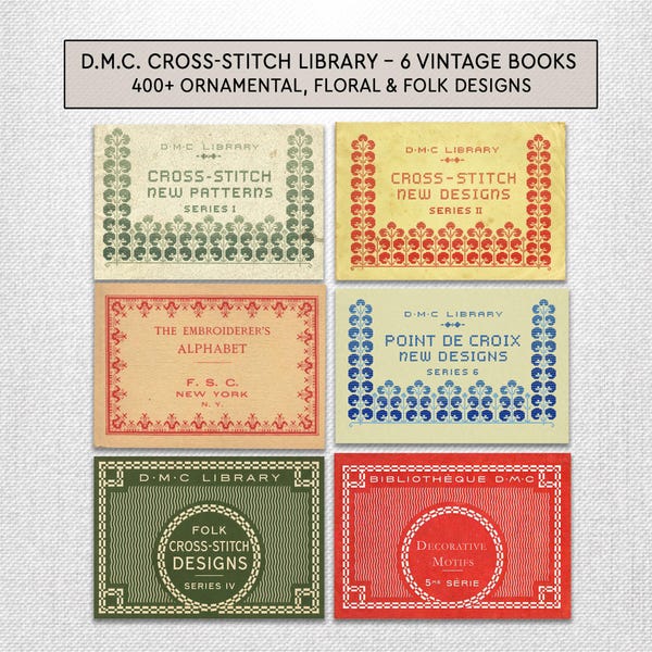 Cross Stitch Pattern Collection, 400+ Vintage DMC Designs, Art Nouveau Motifs, Floral Borders, Folk Embroidery PDF
