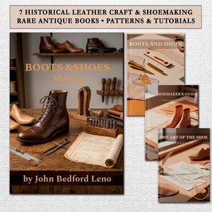 Modèles de chaussures en cuir PDF, guides historiques de nouage cordon, bottes médiévales, pochoirs d'outillage, 7 livres numériques