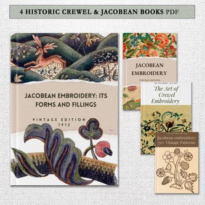 4 Vintage Embroidery Books PDF – Crewel & Jacobean Patterns, Instant Download