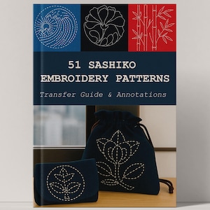 Sashiko Embroidery Patterns PDF – 51 Japanese Stitch Designs, Transfer Guide, Printable Embroidery Design