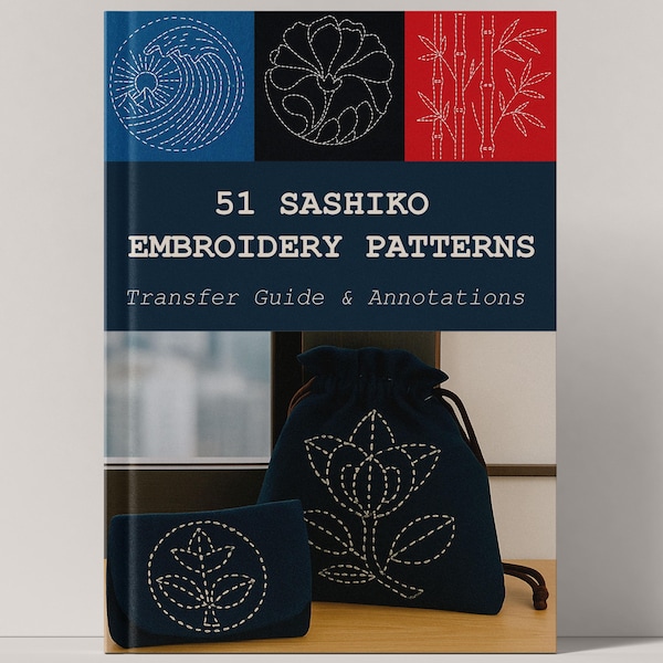 Sashiko Embroidery Patterns PDF – 51 Japanese Stitch Designs, Transfer Guide, Printable Embroidery Design