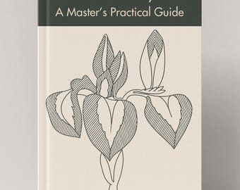 Puede incluir: Un libro titulado "Artistic Embroidery 1880: A Master's Practical Guide". La portada presenta un dibujo lineal en blanco y negro de una flor. El libro tiene una banda verde oscuro en la parte superior con el título.