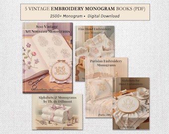 5 e-böcker om vintagemonogram | Art Nouveau, viktorianska broderimönster, handbroderi