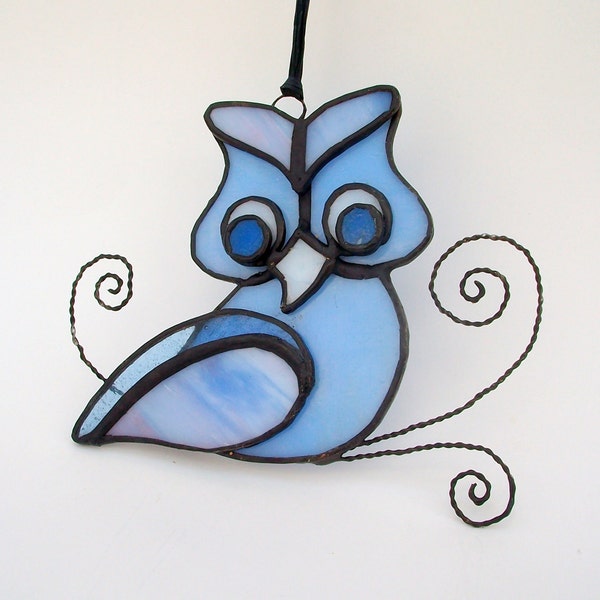 Stained Glass Owl suncatcher  Pale Blue