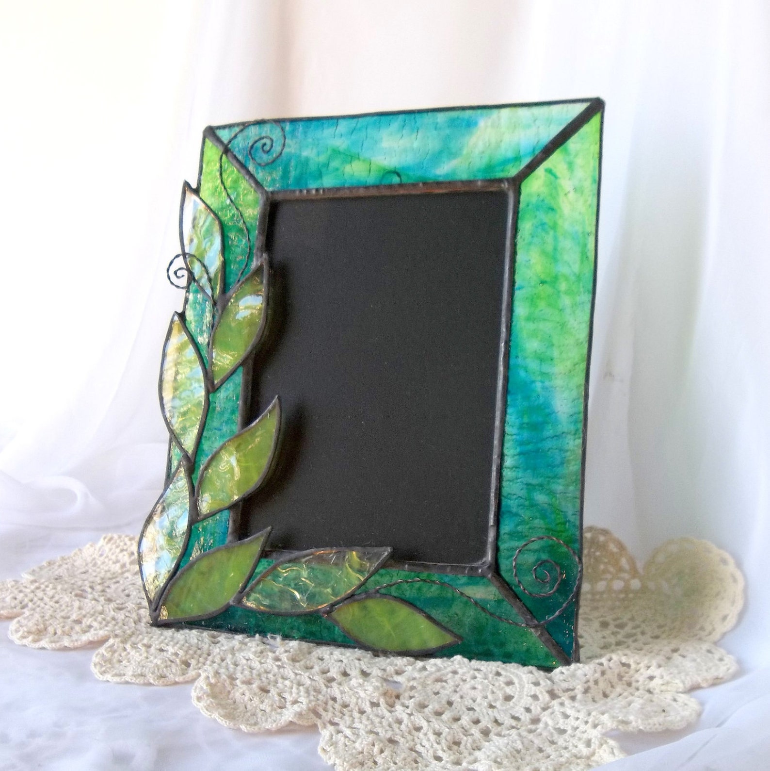 Stained Glass Picture Frame green leaf photo frame Etsy