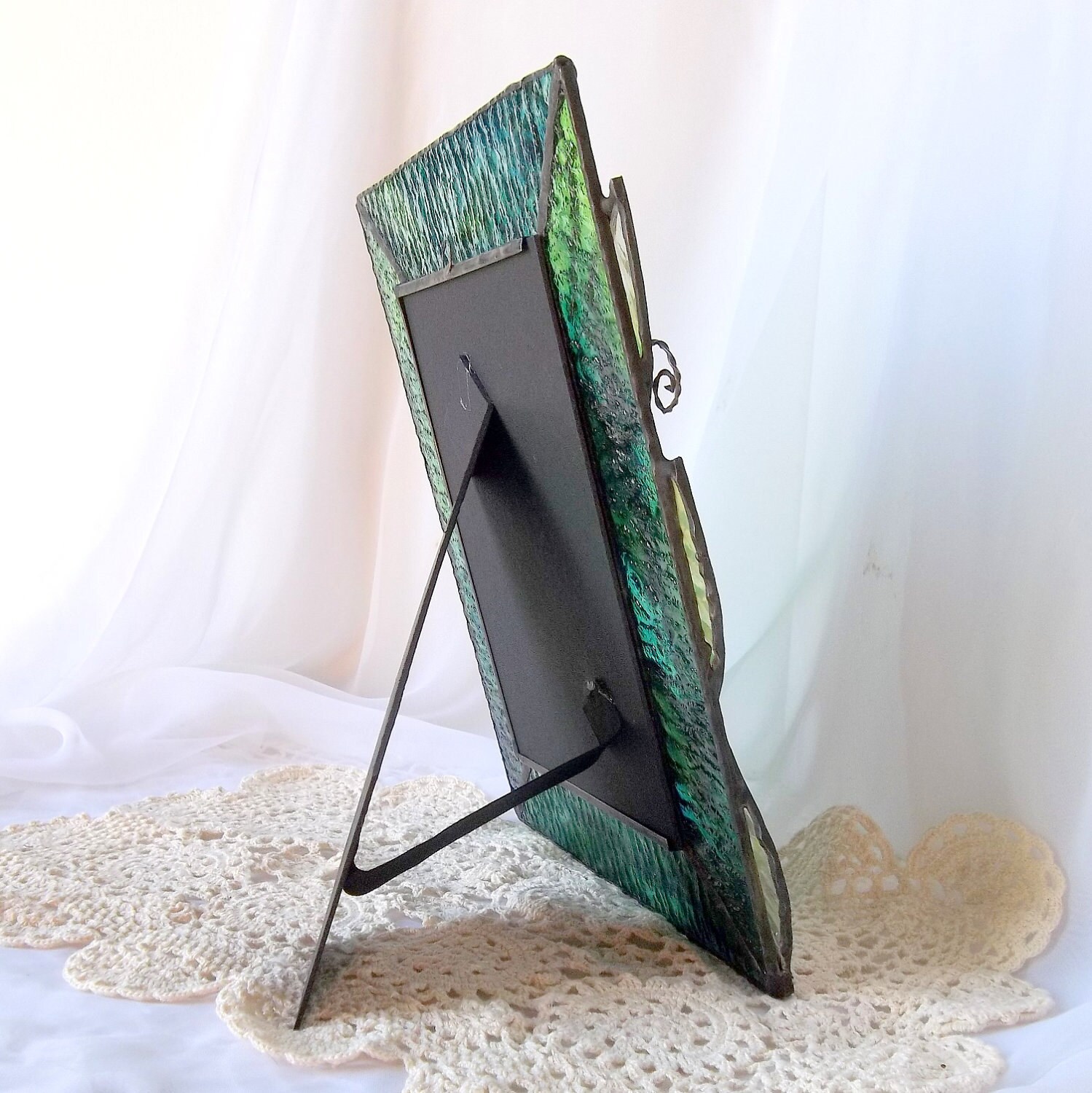 Stained Glass Picture Frame green leaf photo frame Etsy