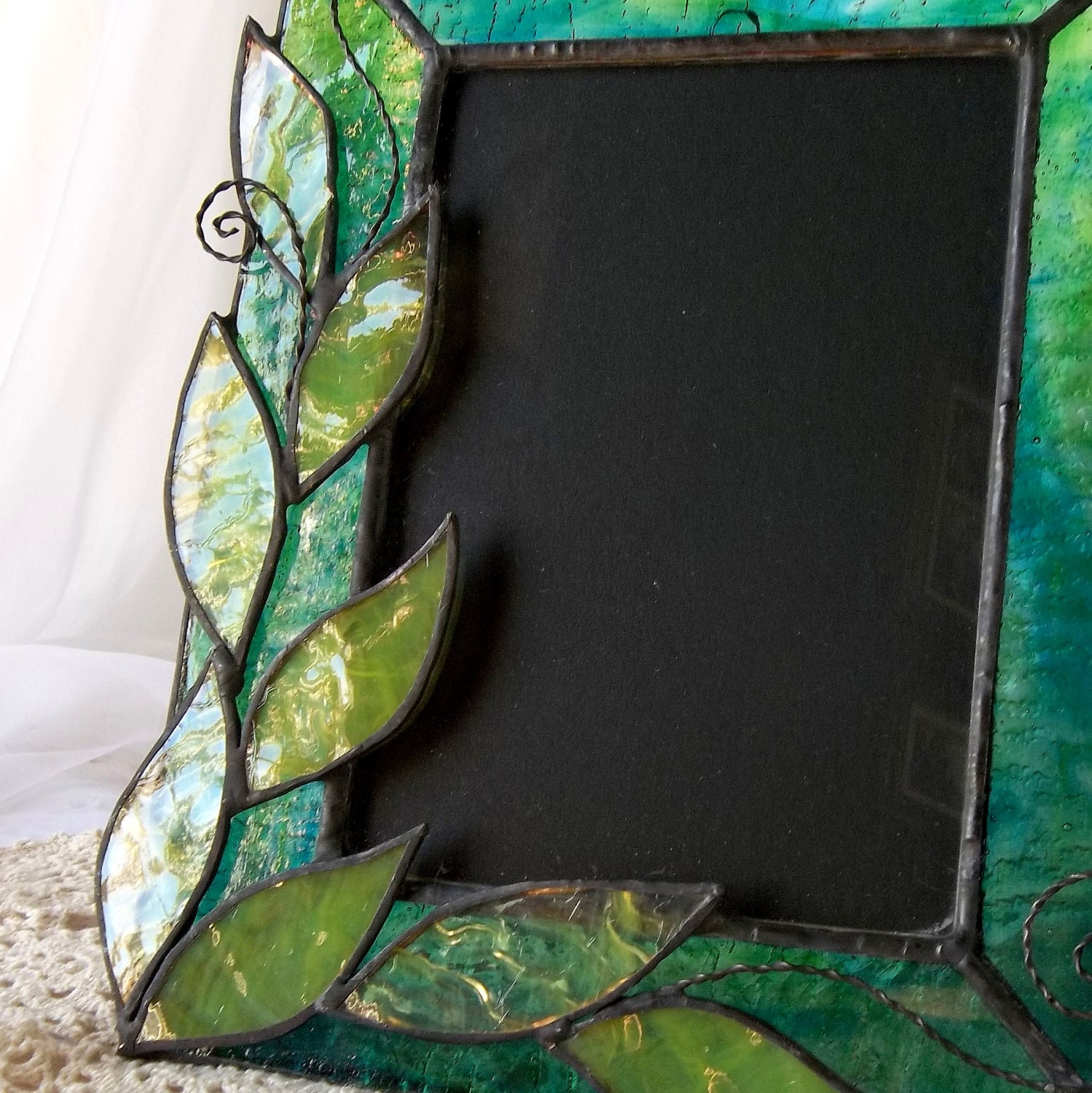 Stained Glass Picture Frame green leaf photo frame Etsy