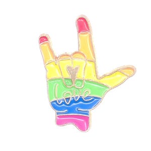 Rock Hand Gesture Symbol Rainbow Colors for Gay Pride Enamel Lapel Pin