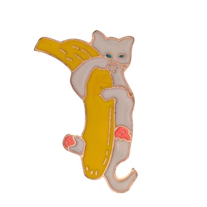 Cute White Cat Banana Enamel Lapel Pin