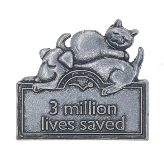 3 Million Lives Saved Animal Charity Dog and Cat Metal Lapel Pin