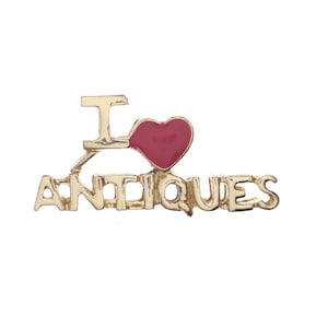 I Love Antiques Red Heart Gold-Toned Enamel Lapel Pin