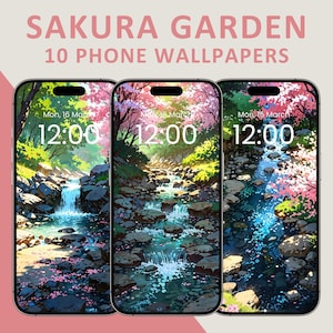 Sakura Garden Wallpaper Pack | Sakura Petals, Zen Garden, Cherry Blossom Aesthetic, Android and iPhone Wallpaper, Digital Download