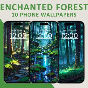 Pack de papiers peints Forêt enchantée | Esthétique de la nature fantastique, paysage paisible, arrière-plan pour iPhone et Android, téléchargement numérique