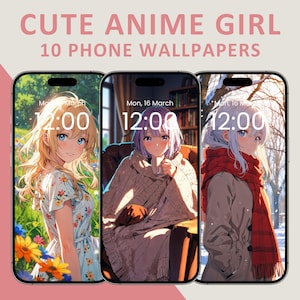 Anime Girl Wallpaper Pack | Kawaii iPhone & Android Backgrounds, Lofi Aesthetic Wallpapers, Instant Digital Download, Cute Anime Girls