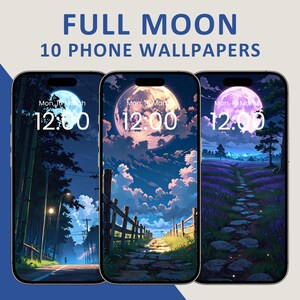 Vollmond Wallpaper Pack | Mystischer Mond, sternenklare Nacht, rosa Mond Wallpapers, Lofi, iPhone & Android Hintergrund, sofortiger digitaler Download