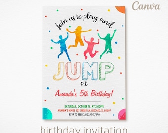 Editable jump Invite, trampoline birthday invitation, Boy Girl Birthday, Electronic invitation, jump phone Invite template, play party