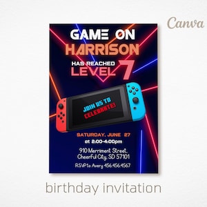 Editable switch invite, Printable Gamer birthday invitation, video game party, boy birthday, digital template