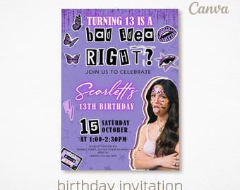 Rodrigo Birthday Invitation, GUTS Themed Digital Party Invite, Olivia Editable Printable Evite, Popstar Teen Girl Celebration Template