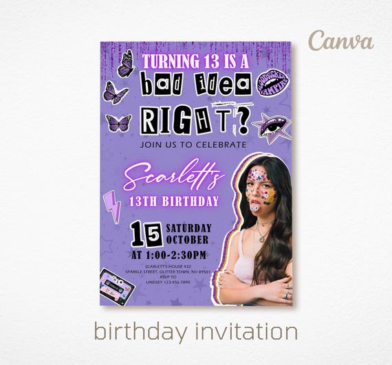 Rodrigo Birthday Invitation, GUTS Themed Digital Party Invite, Olivia Editable Printable Evite, Popstar Teen Girl Celebration Template
