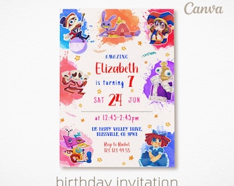 Amazing Digital Circus Invitation,  Printable Editable Digital Circus party Invite, Birthday Party Celebration template Download