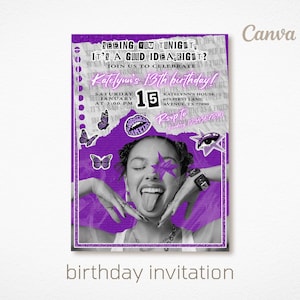 Faire-part d'anniversaire Rodrigo, invitation à une fête numérique sur le thème GUTS, Olivia Evite imprimable modifiable, modèle de célébration popstar adolescente