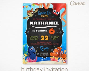 Printable Boy Birthday Invitation | nemo birthday invite | editable invitation | Instant Download | ocean birthday party