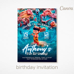 Convite de aniversário Ne Zha 2, tema de festa de heróis chineses, download digital, convite de anime para imprimir para meninos, modelo de convite editável