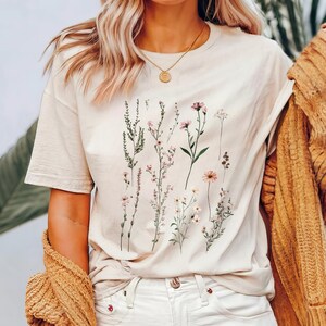 Wildflower Tee, Floral Shirt, Nature Lover Gift, Botanical T-Shirt, Spring Blossom Top, Garden Theme Apparel, green fingers gift idea
