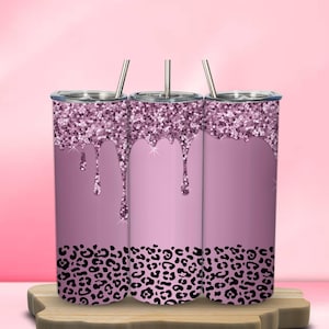 Purple Glitter Drip Leopard 20oz Tumbler Wrap, Sublimation Skinny Tumbler Design, Digital Download