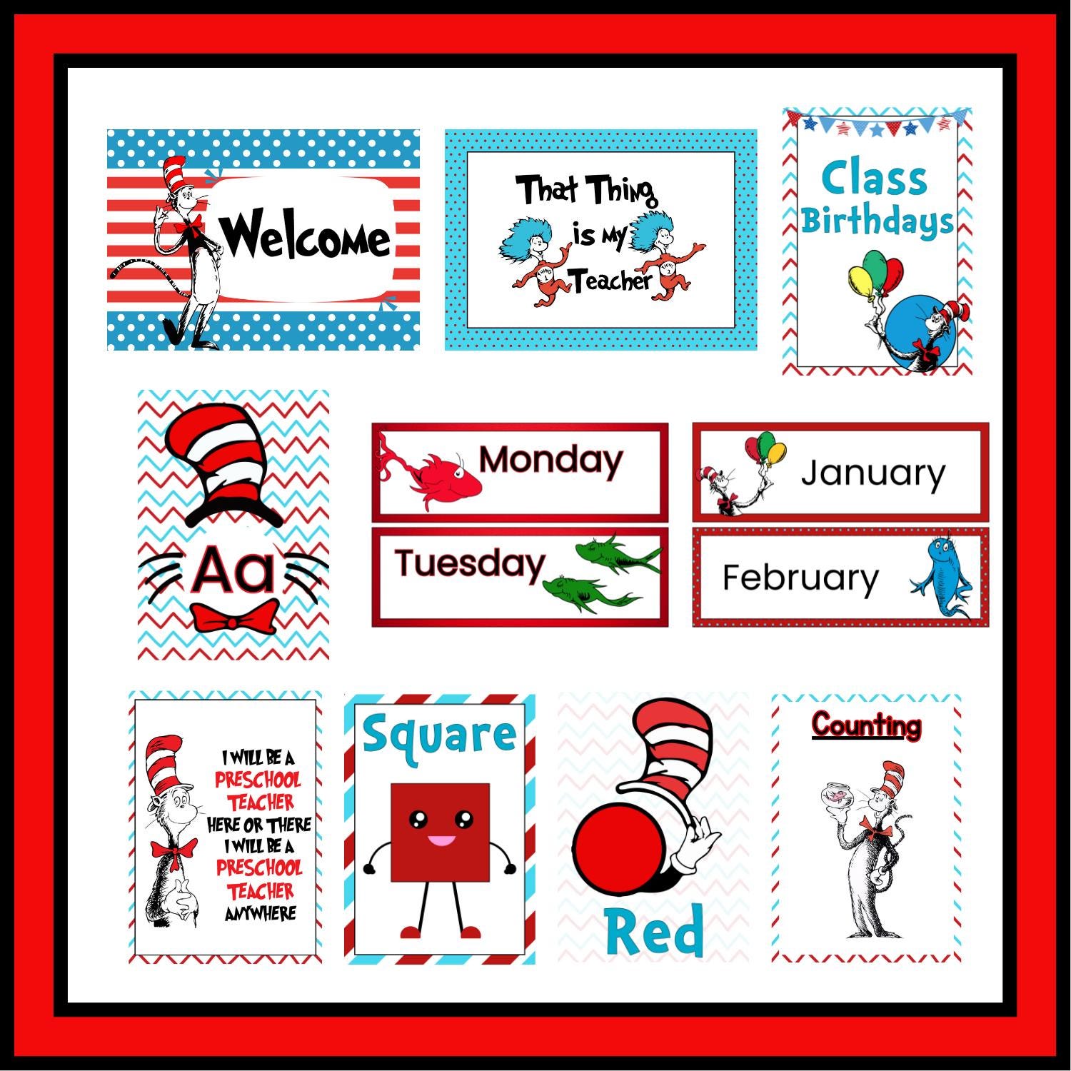 Whimsical Classroom Creations: Dr. Seuss-Inspired Posters | Cat in the hat | Lorax