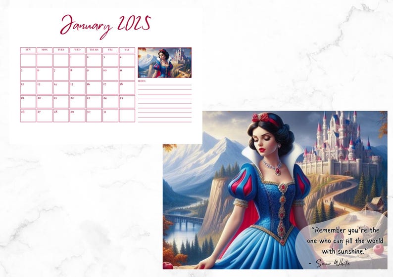 2025 Calendar, Disney Princess, Printable Calendar, Digital Calendar ...