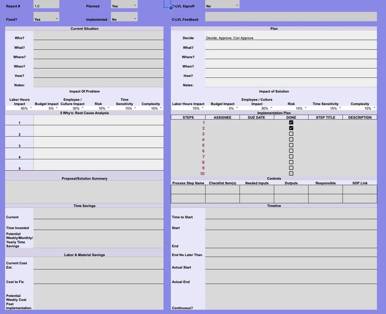 A3 Process Improvement Planner Printable Lean Six Sigma Template for