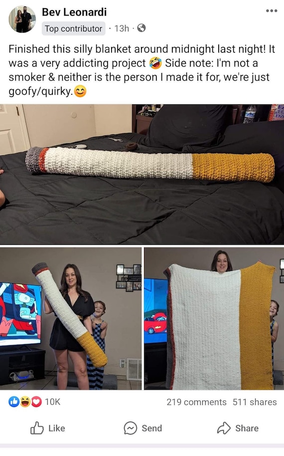 crochet cigarette pattern free Cigarette Blanket- as Seen on Facebook- PDF PATTERN ONLY- Crochet