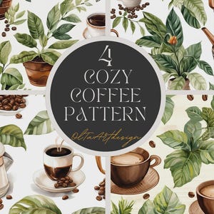 Bundle Retro Cozy Coffee Autumn Seamless Pattern Digital Art nahtlose Muster Digital Papier DIY Dekor Stoff Muster Digital JPG PNG