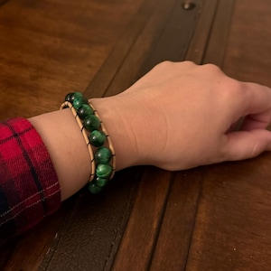 Green Cat&#39;s Eye Natural Stone Bracelet Genuine Leather Christmas Gift - Light