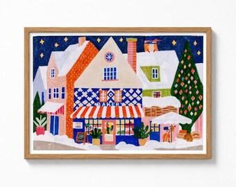 Festive Village Bakery Painting